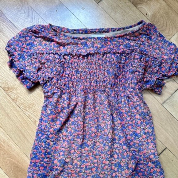 DELETTA NWOT ANTHROPOLOGIE WOMENS SMOCKED FLORAL TOP BLOUSE XS NEVER WORN - Picture 4 of 5